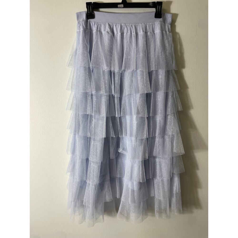 Anthropologie Periwinkle Light Blue-Purple Tiered Dotted Tulle Midi Skirt M